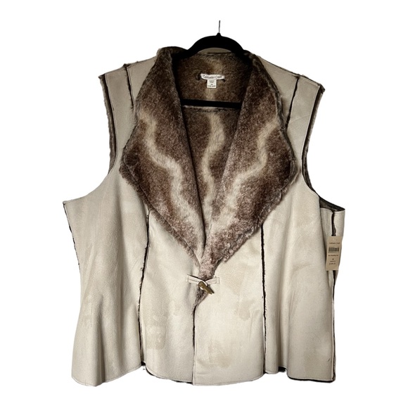 Coldwater Creek. NWT. Faux suede and fur vest.SZ 3X - Picture 1 of 6